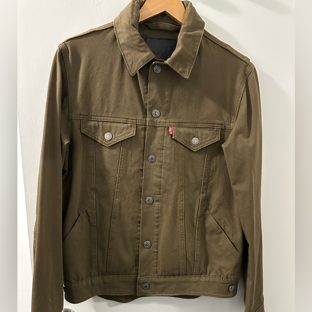 Levi's Water-Repellent Commuter Trucker Jacket Khaki Green Brown Coat (S)